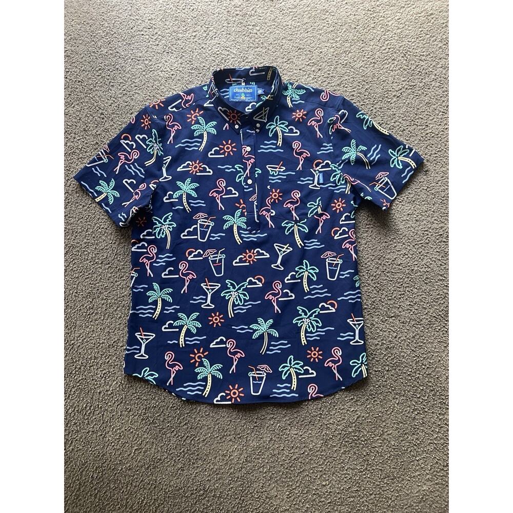 Chubbies Neon Lights Men’s Tropical Blue Performance Polo Short Sleeve XL EUC